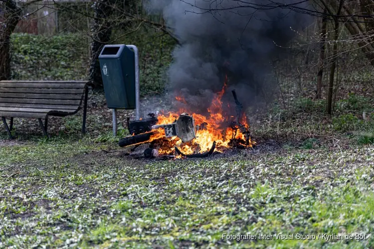 Scooter in brand in park Haarlem